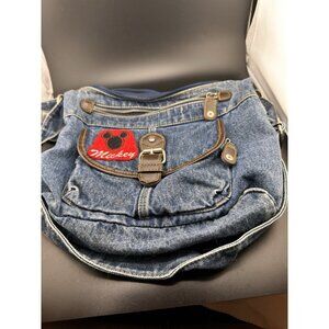 Vtg Mickey‎ Mouse Disney 1990s Dark Denim Jean Purse Bag Patches Zippers READ